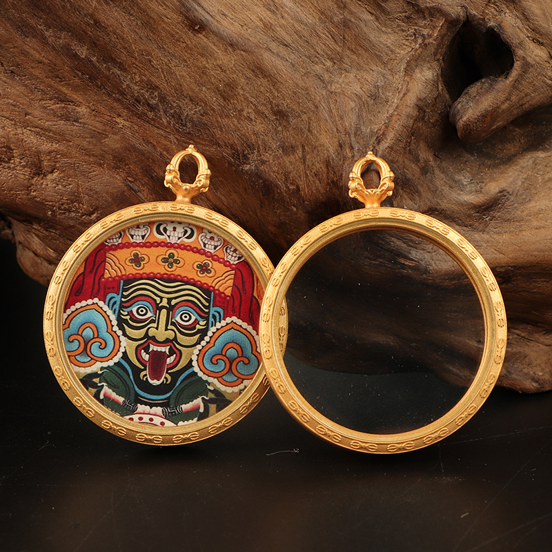 钛钢双面圆款唐卡吊坠