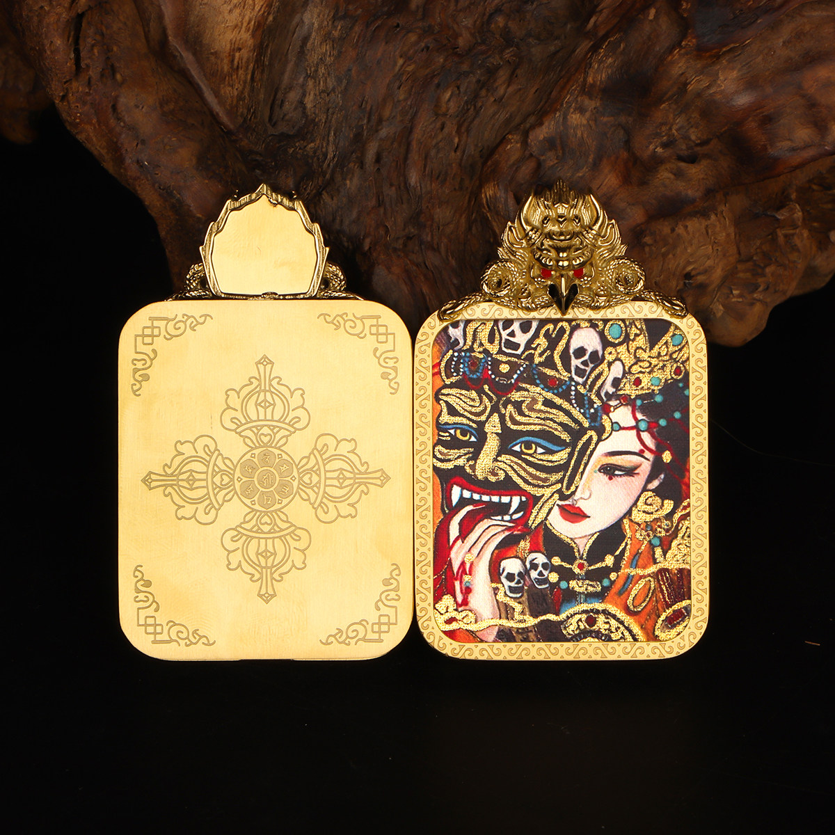 描金黄财神唐卡吊坠大黑天西藏护身符招财男女项链扎基拉姆毛衣链