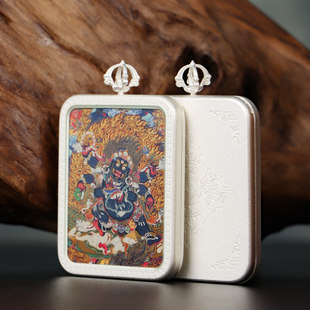 不掉色唐卡吊坠黑黄财神扎基拉姆大黑天佛牌护身符藏族项链毛衣链