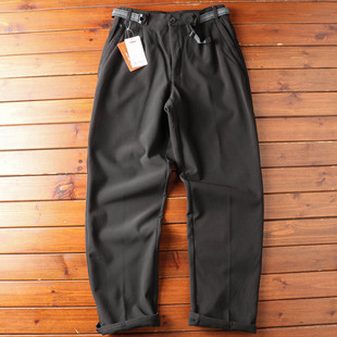 韩单外贸轻量防风弹力复合加绒秋冬男城市户外腰带冲锋软壳休闲裤