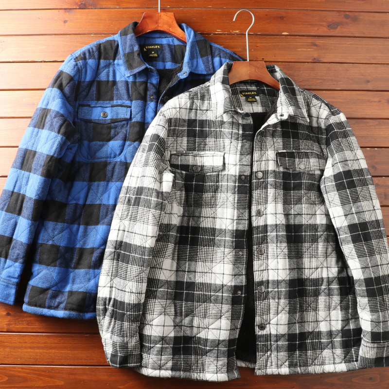 羊羔绒冬保暖格子衬衫外套男