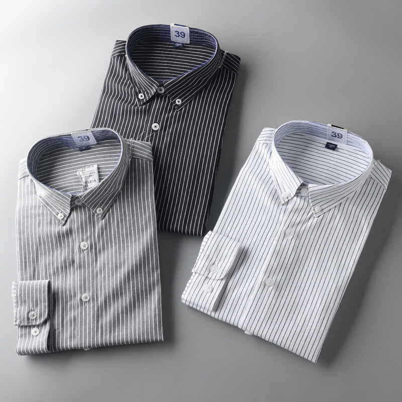 有男人味!推荐入手.外贸工厂尾货秋季男士竖条纹时尚休闲长衬衫
