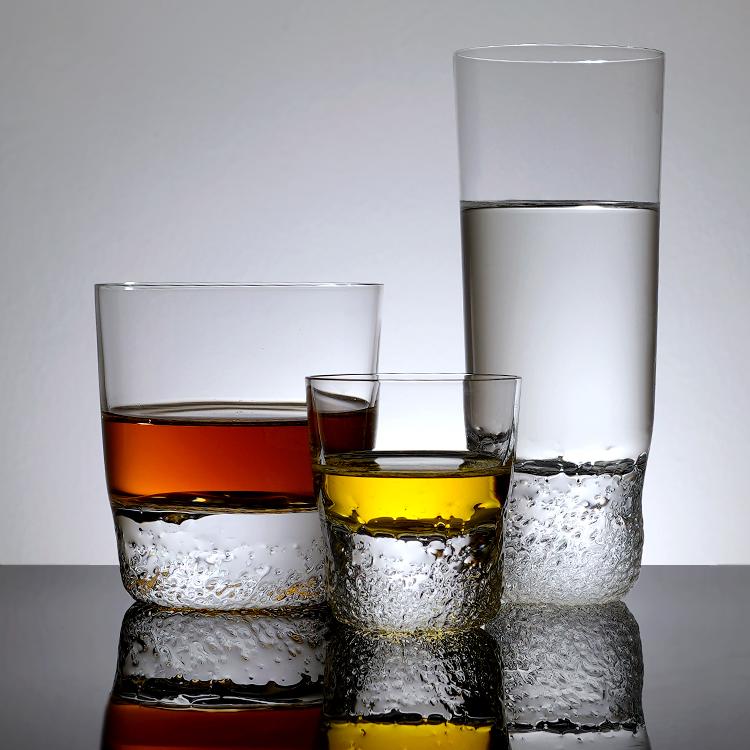日本进口Sghr菅原硝子烈酒杯 纯手工岩石肌理 创意水晶高筒柯林杯