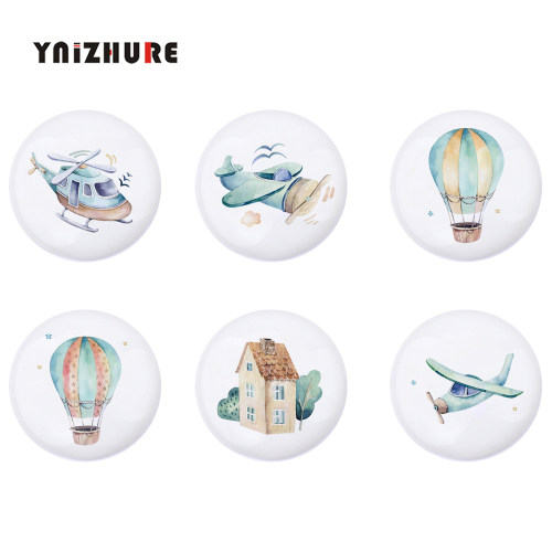 北欧卡通彩绘天空系列陶瓷圆形单孔儿童房抽屉把手橱衣柜门小拉手