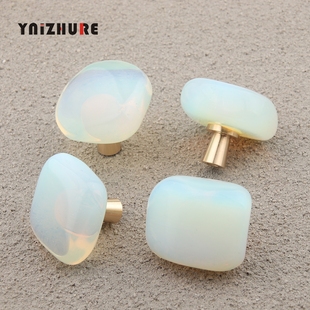 轻奢黄铜人造蛋白石单孔抽屉小拉手橱柜衣柜门装饰随形矿石把手