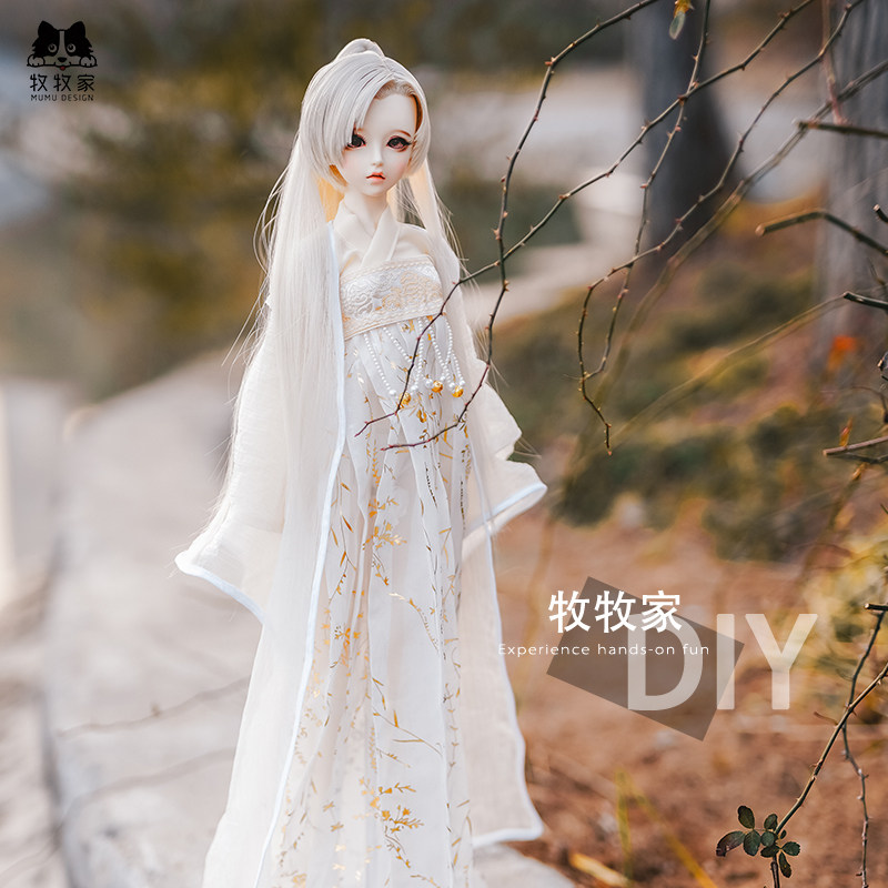 bjdSDMDD兵人1/3 1/4手钩美人尖古风单马尾短发假发娃娃手改毛
