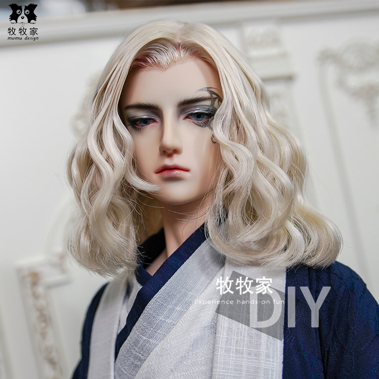 bjd SD MDD兵人1/3 1/4手钩美人尖男士款短发卷发娃娃手改毛假发