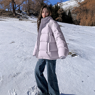 李宁鸭绒短款羽绒服女款2025秋季新款防泼水保暖休闲宽松连帽外套