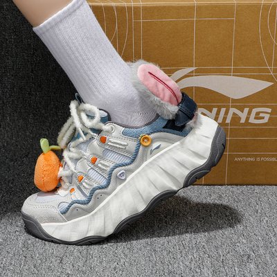 李宁疯狂动物城联名曲奇鞋加绒保暖休闲鞋女2025冬季新款运动鞋子