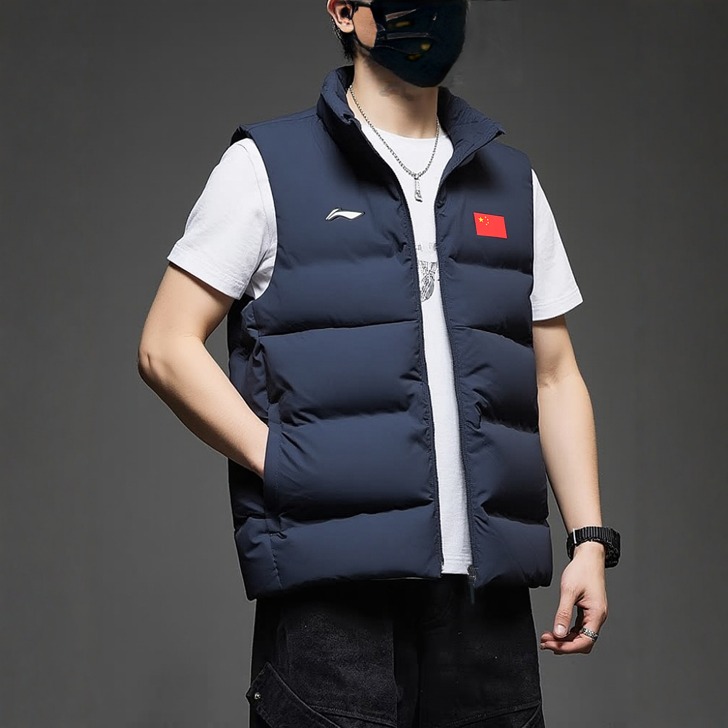 李宁荣耀系列2025冬季男子时尚潮流百搭保暖鸭绒休闲羽绒运动马甲