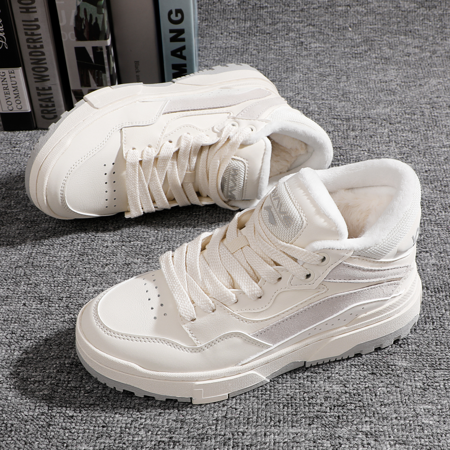 李宁板鞋女款2024冬季新款惟吾MID FLEECE加绒运动休闲鞋AGCT226