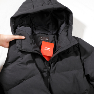 李宁羽绒服女2024冬款新款鸭绒连帽短款保暖黑色羽绒夹克AYMU040