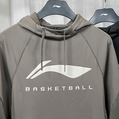 李宁卫衣男款2024冬季新款加厚加绒宽松套头连帽黑色长袖AWDU527