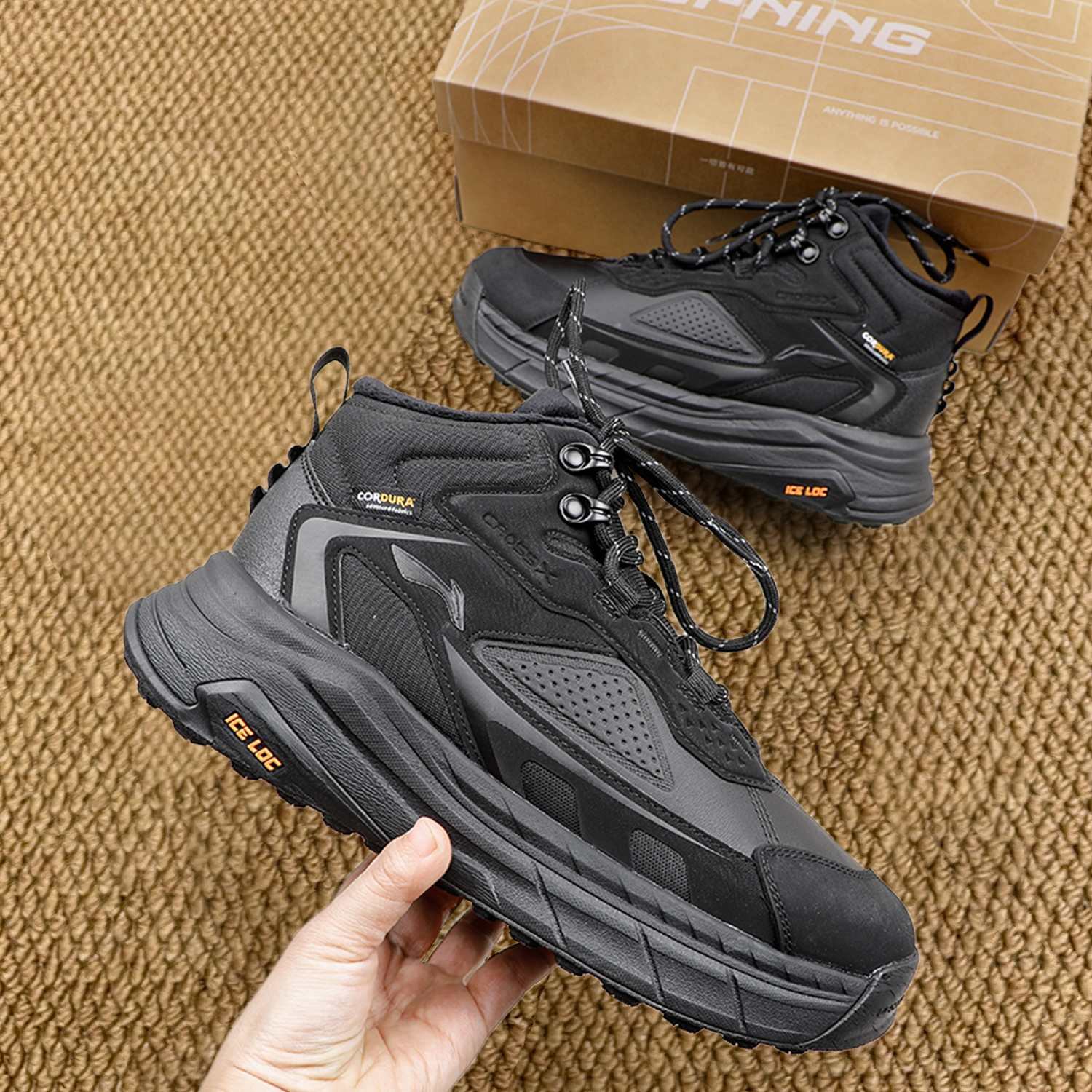 李宁星途2男女同款反光加绒保暖中帮运动鞋2025冬季新款防滑棉鞋