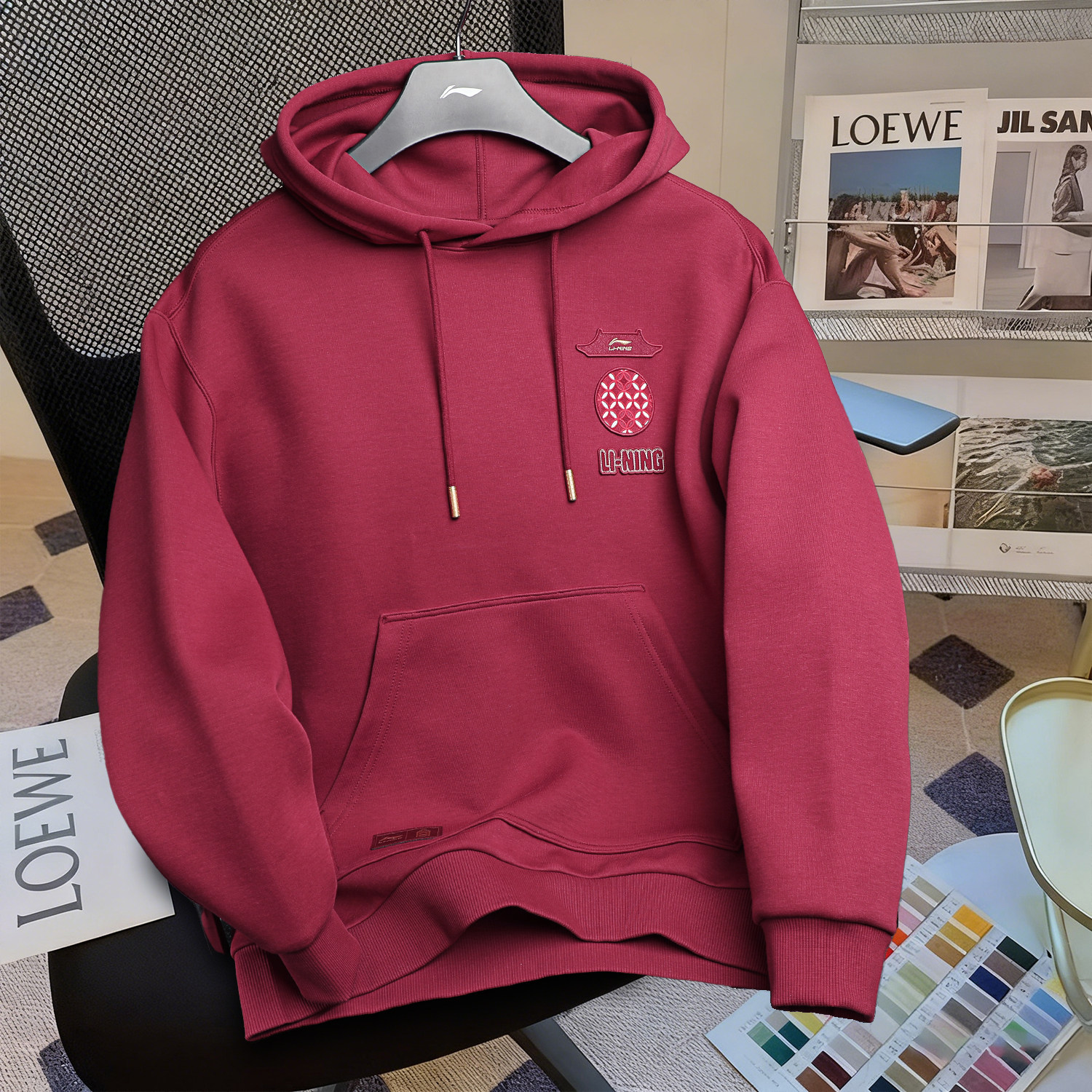 李宁故宫联名宽松连帽卫衣男女2026春季新款红色新年款本命年套头