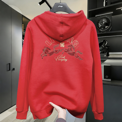 李宁日进斗金卫衣男女2026春季新款红色马年本命年新年款连帽套头