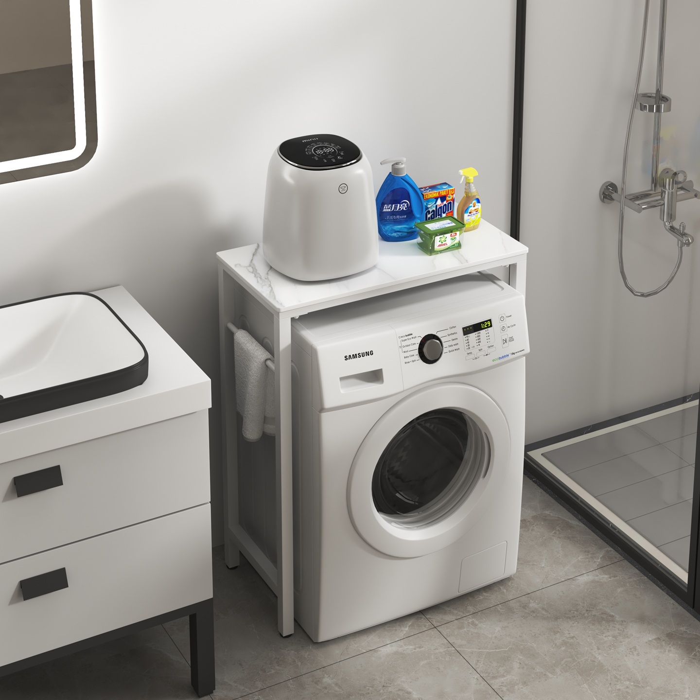 大洗衣机上面置物架可放小洗衣机