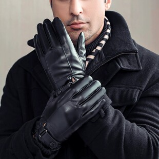 皮U手套男秋冬季加绒保暖防寒可触屏户外开骑车防风休闲成人御寒
