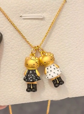 可爱轻奢珐琅长腿黑皮凯特猫猫吊坠吊坠项链送女友礼物