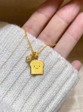 吐司金色微笑吊坠新款项链卡通可爱精致锁骨