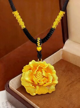 錾刻牡丹花花朵吊坠项链女款新款女友