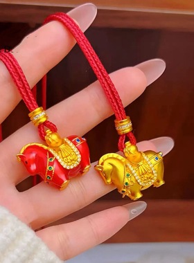 珐琅红唐马吊坠项链本命年生肖招财纳福毛衣链