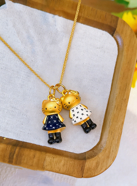 可爱轻奢珐琅长腿黑皮凯特猫猫吊坠吊坠项链送女友礼物