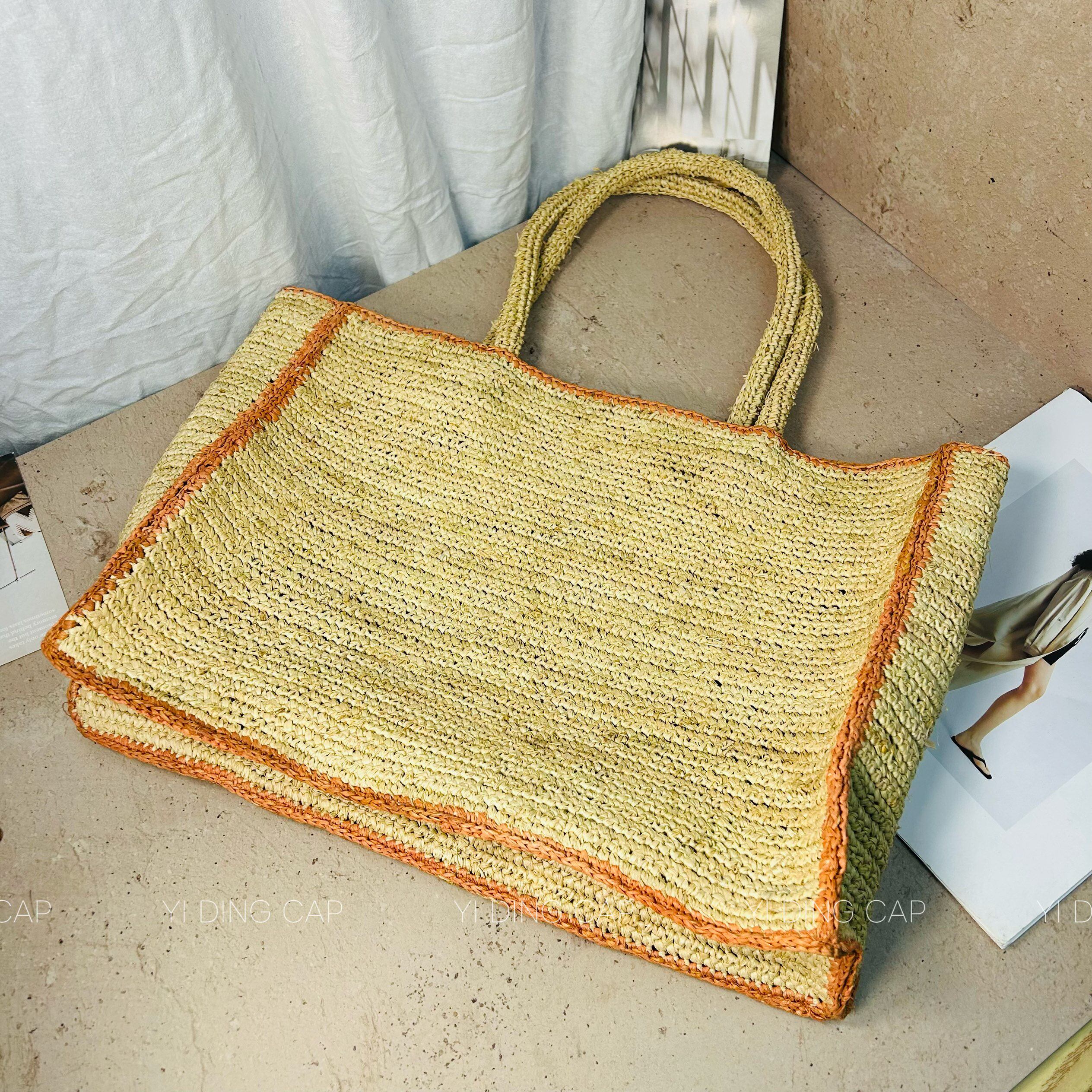 夏威夷度假拉菲草钩针大容量托特