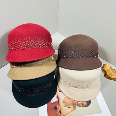 澳洲羊毛蕾丝镶钻装饰马术帽女