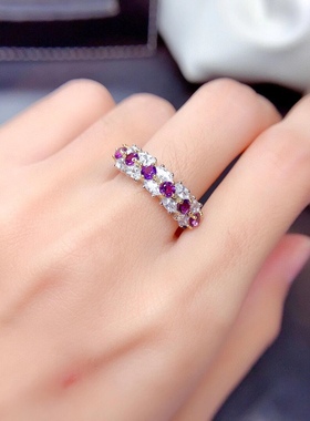 纯银时尚风大气圆形紫水晶戒指