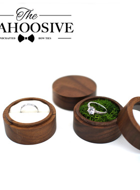 圆形女士开窗耳钉对戒指首饰盒收纳整理黑胡桃跨境实木盒情人礼物