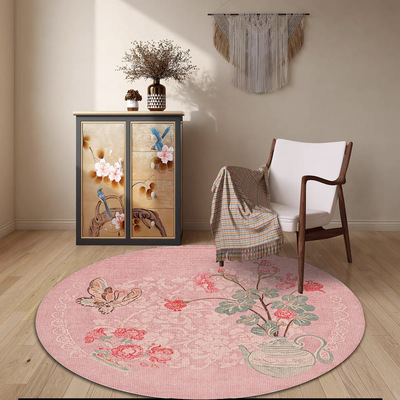 新中式客厅圆形地毯法式粉色书房梳妆台镜前毯禅意茶室满铺地垫
