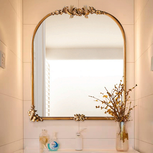 法式 雕花浴室镜大号桌面梳妆镜壁挂美式 智能卫浴镜 复古化妆镜欧式