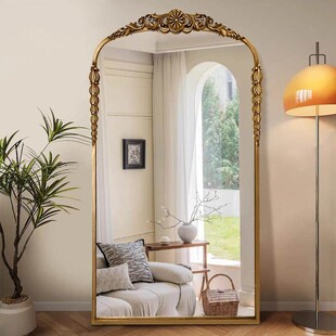 落地镜 复古全身镜家用卧室入户客厅壁挂式 法式 拱形雕花穿衣镜美式