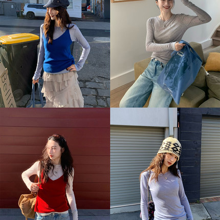 Tetu STUDIO 2025SS 三色天丝羊毛毛边领口设计贴身打底长袖