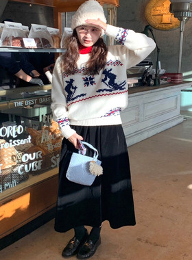 Tetu STUDIO【折扣8折】 返单圣诞bi入 松紧腰丝绒秋冬黑半身裙