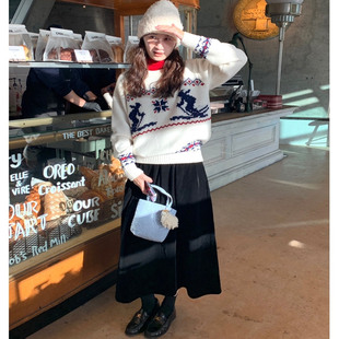 返单圣诞bi入 折扣8折 松紧腰丝绒秋冬黑半身裙 STUDIO Tetu