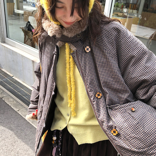 拼毛95白鸭绒羽绒服 2025SS复古肌理感格纹花苞短款 Tetu STUDIO