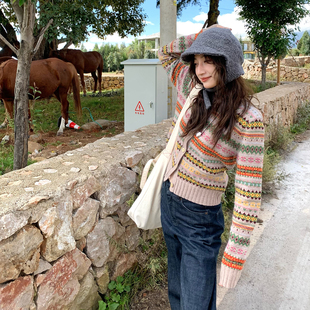 两色重工撞色俏皮费尔岛全羊毛开衫 2025SS 毛衣 STUDIO Tetu