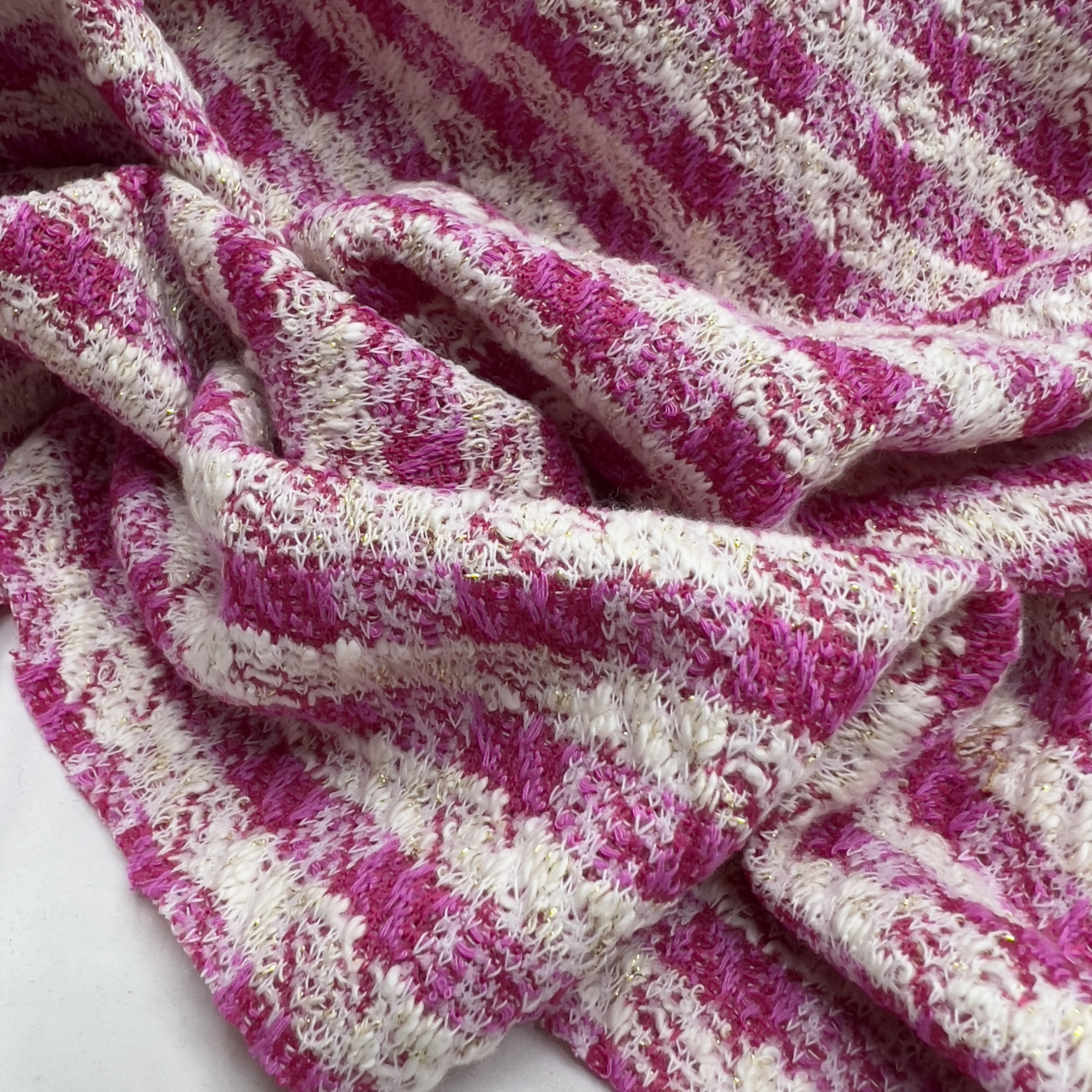 针织小香风布料 弹力玫红格纹亮丝柔软外套连衣裙半裙服装面料