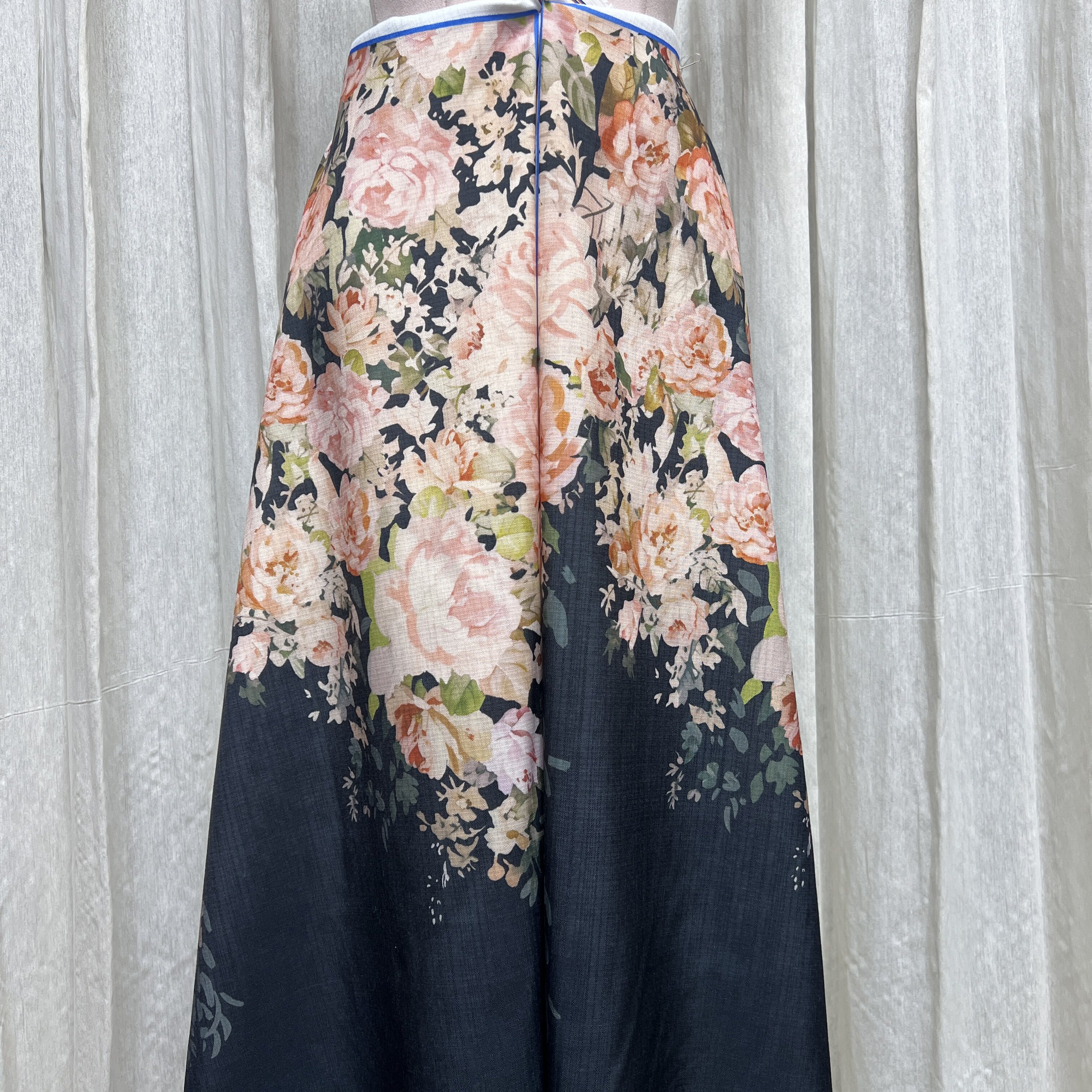 竹节裁片印花布料 定位半裙春夏定制花朵大摆长裙服装手工面料