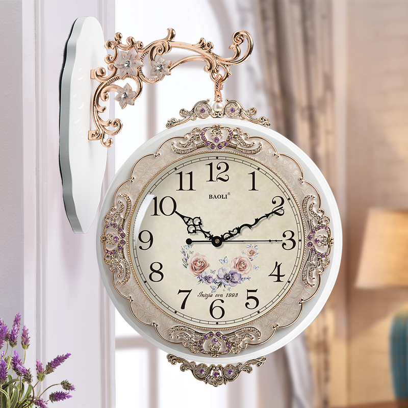 欧式实木双面挂钟客厅田园创意艺术两面装饰美式壁钟表静音大挂表|msdalam kategori Aksesori rumah, hiasan loceng rumah/Jam Penggera, jam dinding - dari Buy2taobao.com untuk memberikan perkhidmatan ejen Taobao profesional membeli