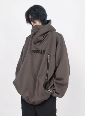 小众潮牌高街机能风美式高领连帽卫衣男秋季宽松情侣休闲美式外套