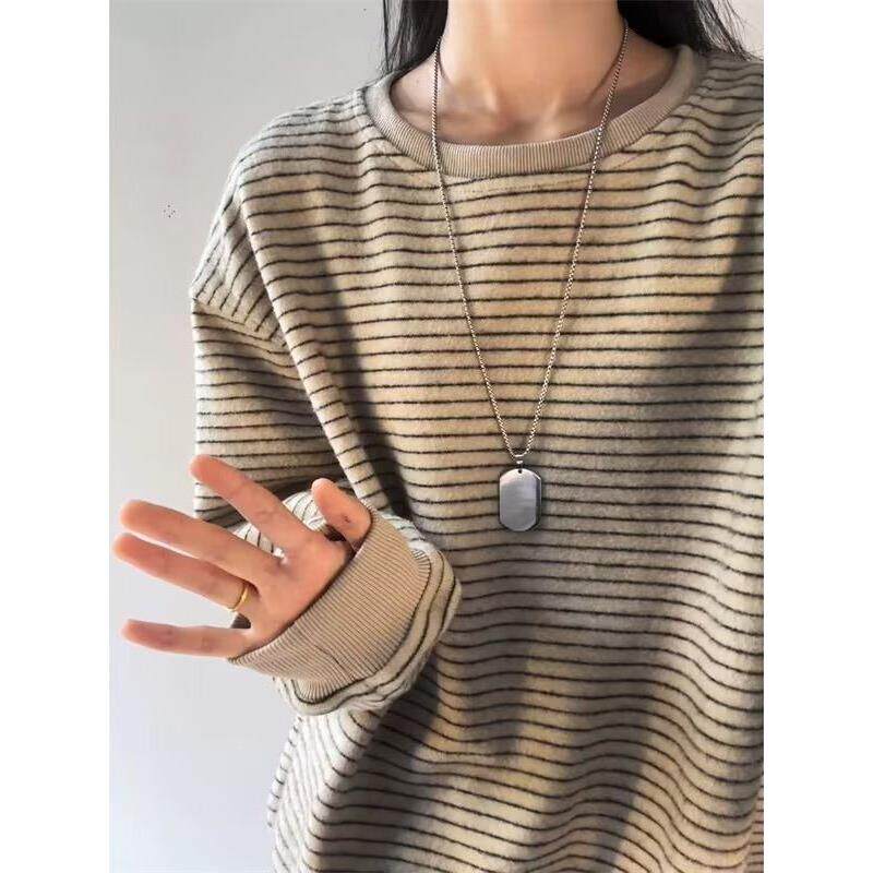 美式复古条纹卫衣男女2026春秋季高级感慵懒风打底衫长袖套头外套