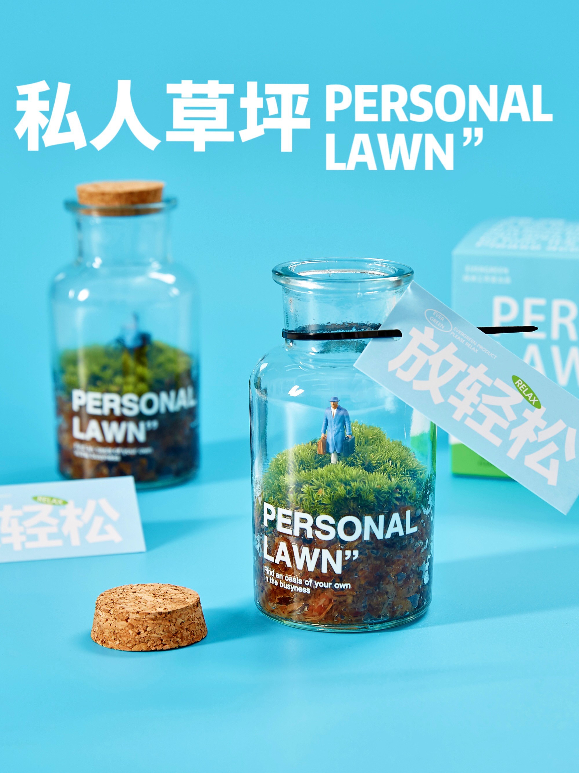 绿州私人草坪苔藓微景观漂流瓶办公桌面绿植盆栽创意礼物室内好养