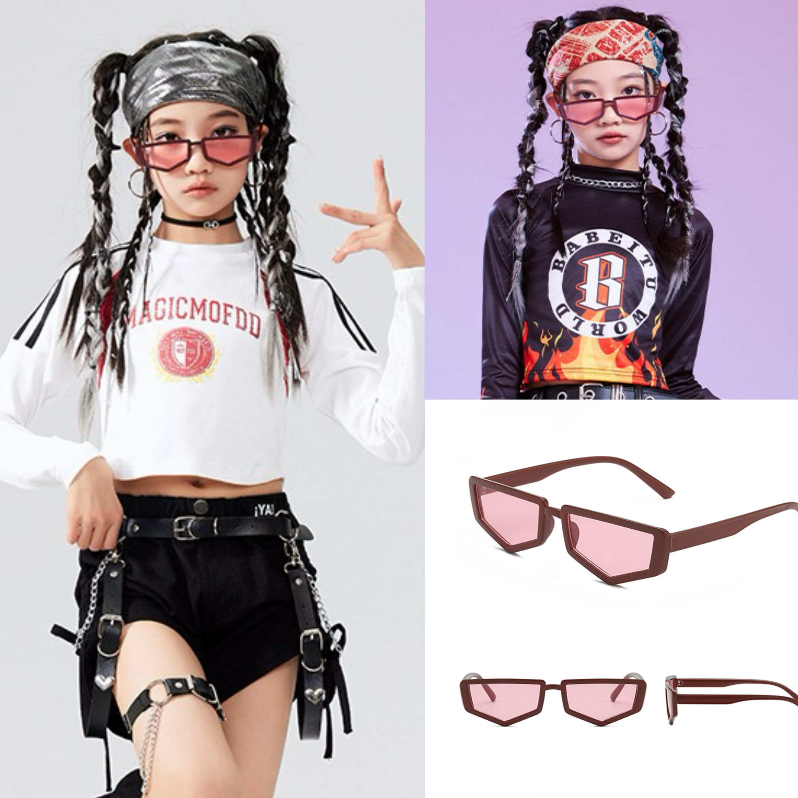 韩版复古漫画多边墨镜儿童潮酷凹凸造型街舞走秀防紫外线太阳眼镜