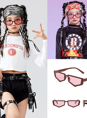 韩版复古漫画多边墨镜儿童潮酷凹凸造型街舞走秀防紫外线太阳眼镜