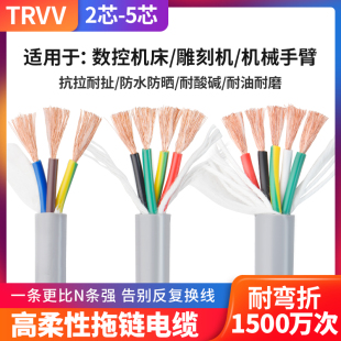 5多芯0.5 高柔性拖链电缆线TRVV2 1平方耐弯折信号软线 0.75