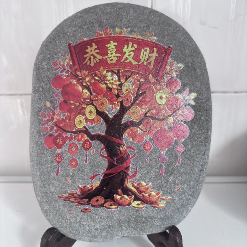 手绘彩绘金钱树石头画家居客厅书房办公桌摆件玄关创意防水不掉色