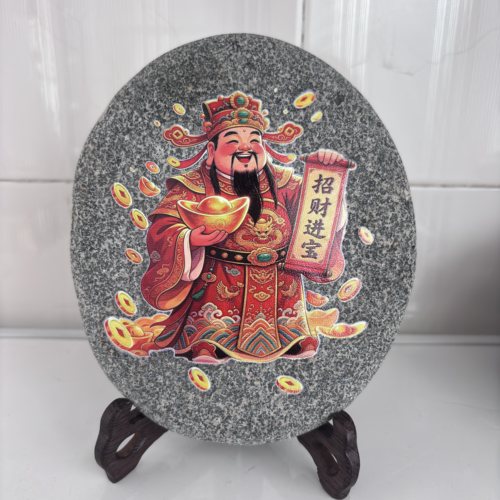 手绘彩绘财神爷石头画家居客厅书房办公桌摆件玄关创意防水不掉色